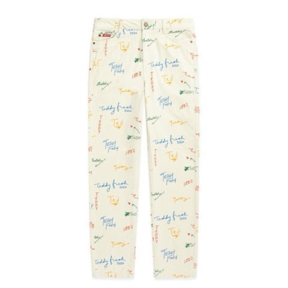 Teddy Fresh 2020 Cream With Graffiti Handwriting Cotton Straight Leg Jeans - Picture 1 of 12